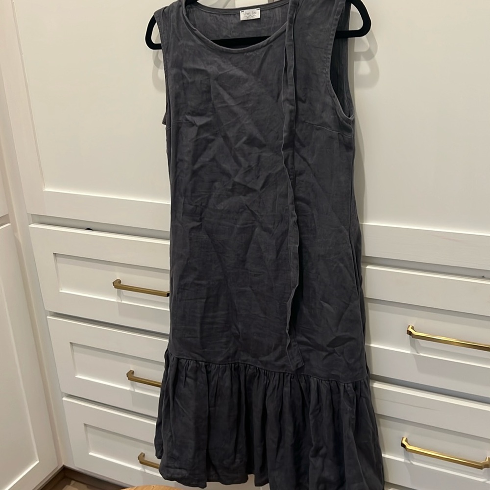 Linen Sea Grey Dress. One hundred percent linen. Fits size 8-10.
